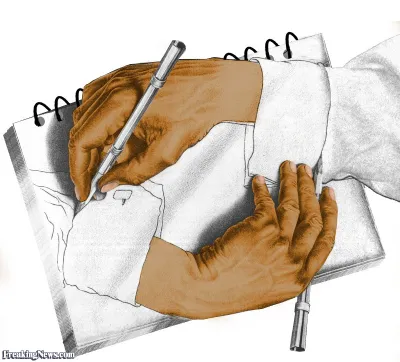 Escher Drawing Hands in Color